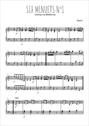 Téléchargez l'arrangement pour piano de la partition de Six menuets, N°1 en PDF
